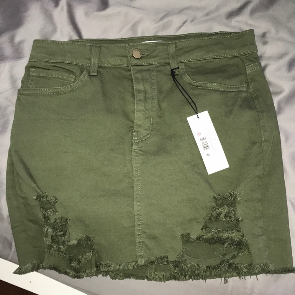 Olive ripped denim skirt